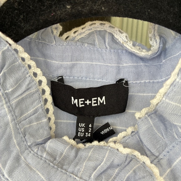 ME+EM NWT Cotton Voile Short Sleeve Striped Frill Detail Top - Picture 3 of 5